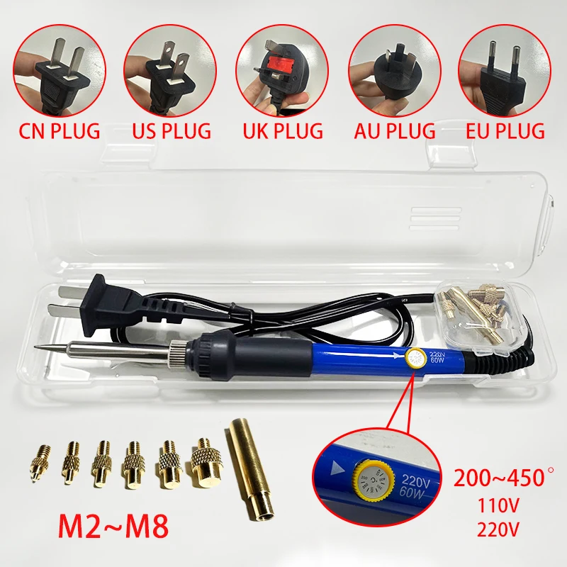 

Hot Melt Nut Implant Machine Brass Hot Melt Insert Nut Copper Nut Thermal Conduction Implant Heating Head for 3D Printer Plastic