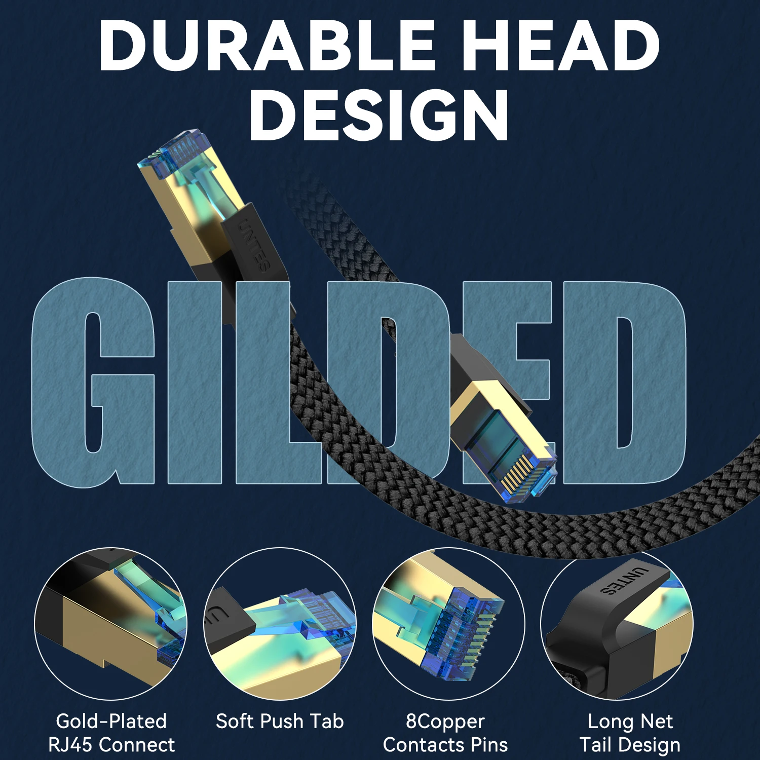 UNTES 2PACK Cat 8 كابل إيثرنت 40Gbps 2000Mhz شبكة Cat8 RJ45 كابلات LAN محمية متوافقة مع جهاز توجيه مودم PS5 للألعاب #2
