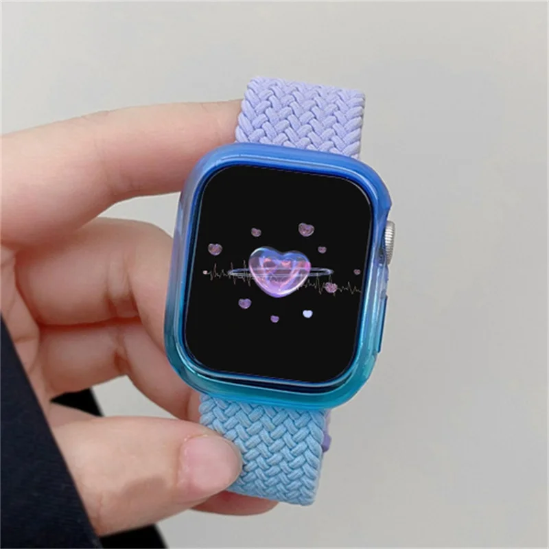 Étui à changement progressif mignon et bracelet pour Apple Watch, bande en nylon Correa pour iWatch Series 9, 8, SE, 7, 6, Y2k, Ultra2, 49mm, 45mm, 44mm, 41mm, 40mm