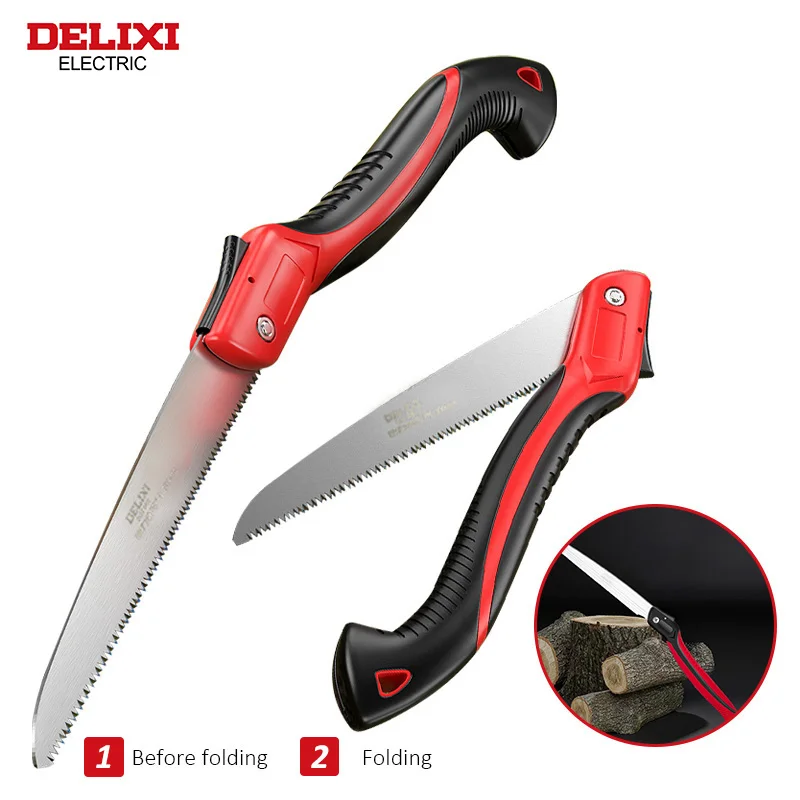 DELIXI ELECTRIC Folding Saw，SK9 steel One-button Folding Design，Sharp Cutting Wood,Camping,GardensPruning Saw,Tree Chopper Knife image 4