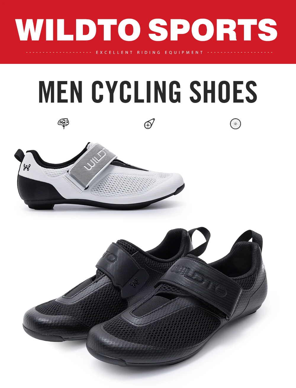 WILDTO Triathlon-Radschuhe Herren-Rennradschuhe Neue Nylon- und Glasfasersohle Knock-Schutz-Zehenpartie Atmungsaktive Fahrradschuhe mit Schnellverschluss – Detail 4