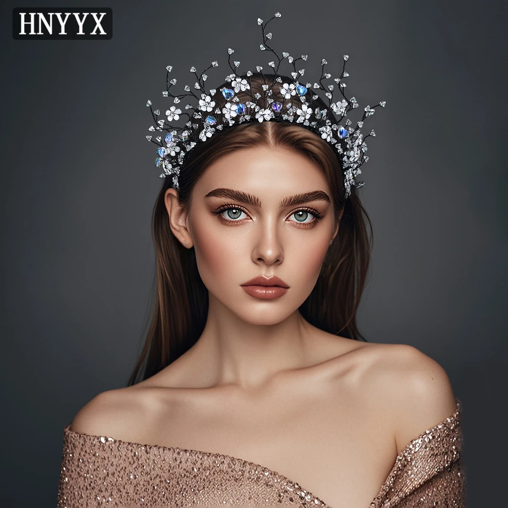 HNYYX, corona de diamantes de imitación a la moda, accesorios para el cabello para mujer, conjunto de pendientes, joyería hecha a mano, Tiara para el cabello de princesa, diadema, regalo A243