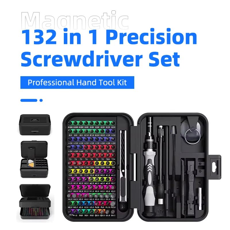 

Набор магнитных прецизионных отверток 132 в 1, профессиональный ручной инструмент, биты Torx Phillips для iPhone, Xiaomi, часов, камеры, дрона