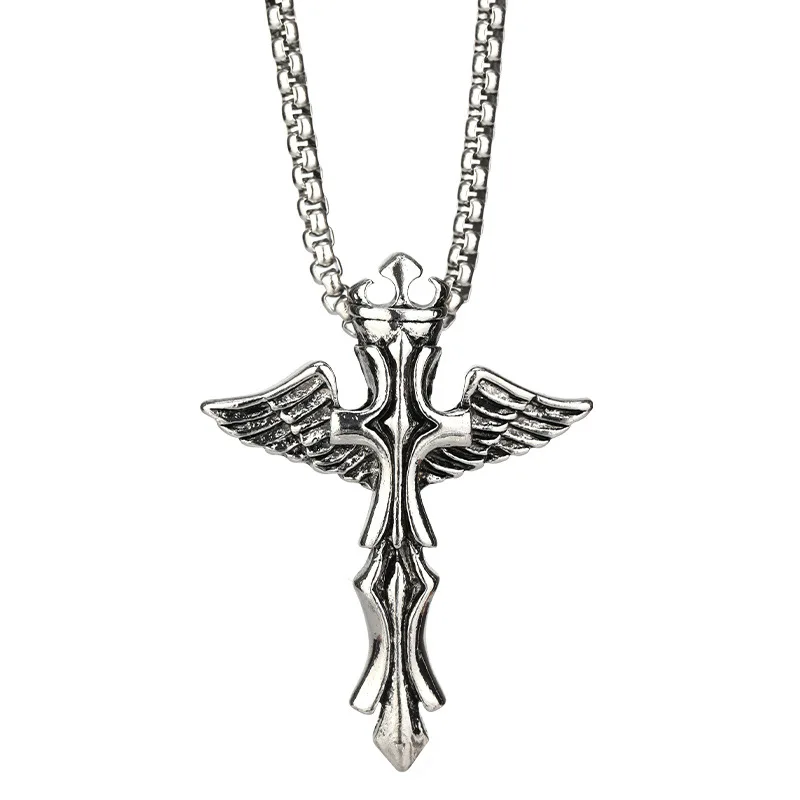

Angel Wing cross cool titanium steel necklace, a street pendant in hip-hop punk trend