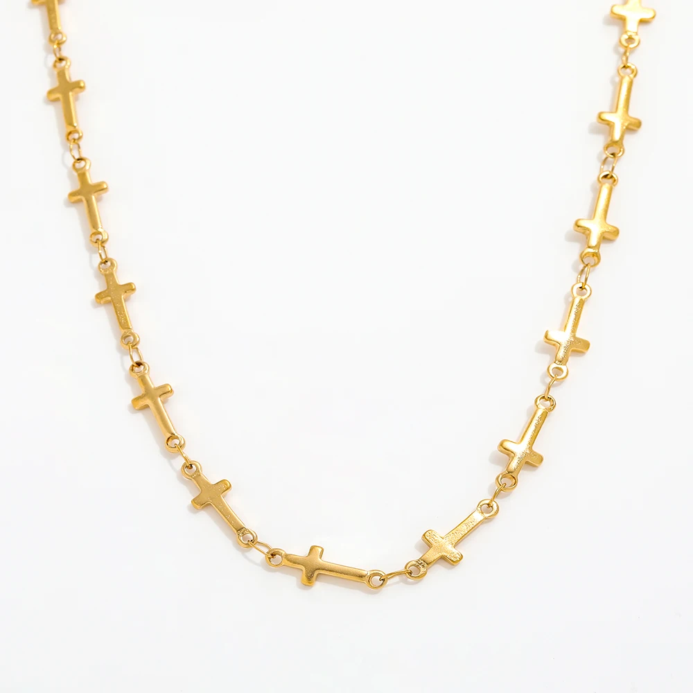 

Joolim Jewelry Wholesale Waterproof&Non Tarnish Fashion Design Cross Link Choker Chain Stainless Steel Necklace for Women