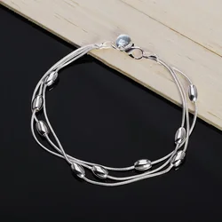 wholesale , Charms beads Chain Beautiful bracelet silver color fashion for women Wedding nice  jewelry JSHh236