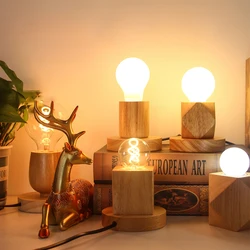 Vintage Wooden Table Lamp E27 Socket Vintage Table Lamp Base Wooden Base Table Lamp 220V Bedside Lamp Decoration