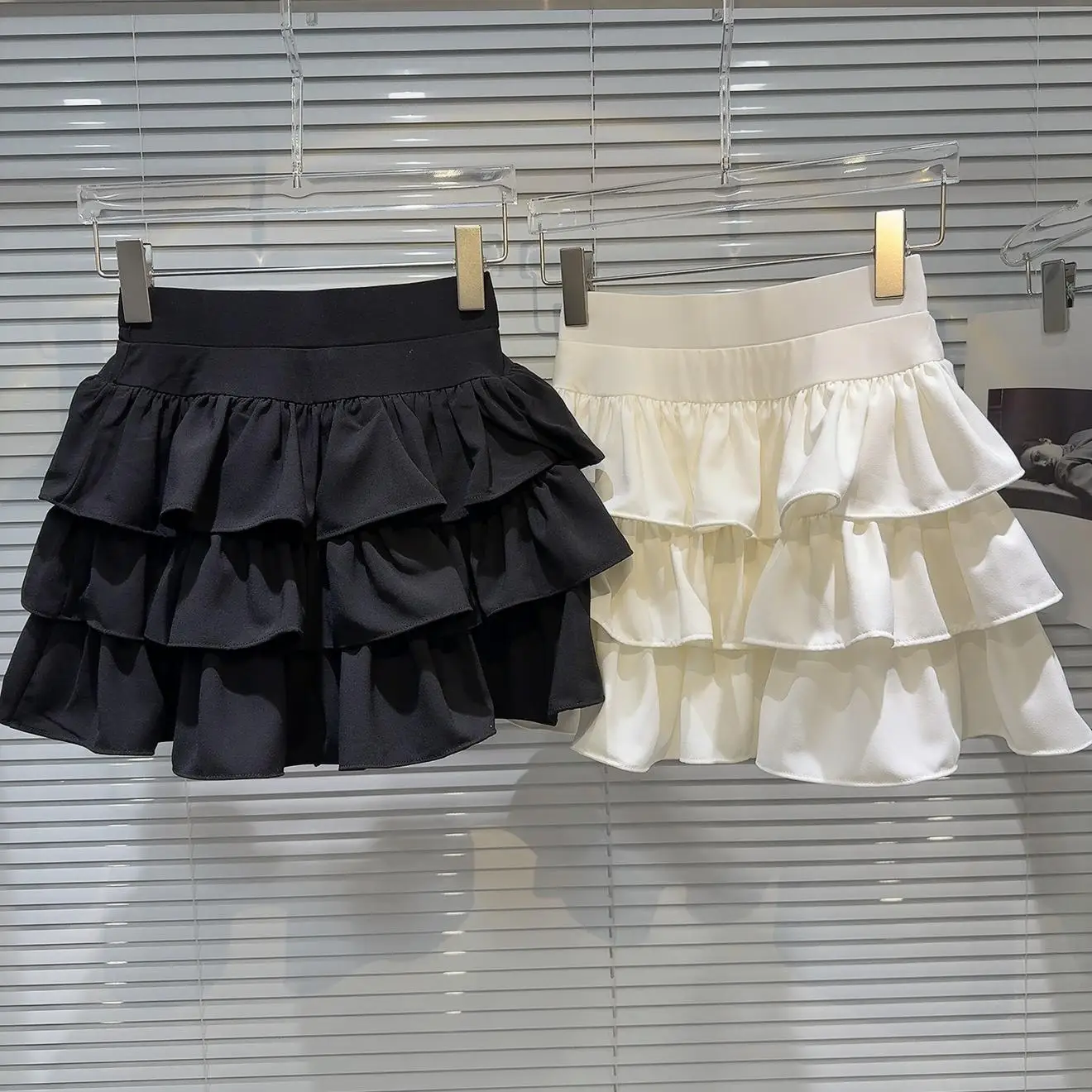 Sweet Style High Waist Short Cake Skirt Women's Pure Color Multi-Layer Lace Trim Bridesmaid Dress Casual A-Line Skirt