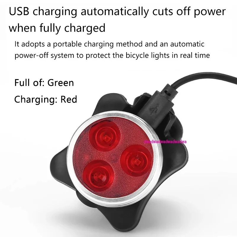 ضوء الدراجة، مصباح أمامي لشحن USB للدراجة الجبلية + مجموعة الضوء الخلفي التحذيرية، ملحقات ركوب الضوء الخلفي