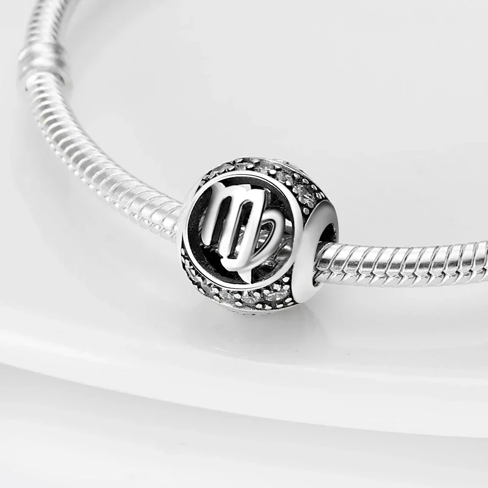 

Silver 925 Zircon Twelve Constellations Charms Sagittarius Libra Scorpio Beads Fit DIY Original Bracelet Fine Jewelry Making