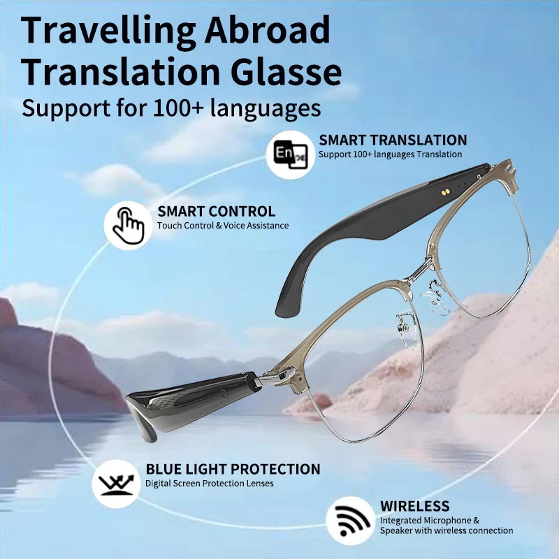 

GY600 Смарт-очки 100+ онлайн-языка AI Автоматический перевод диалога Bluetooth-очки с динамиком Спортивная защита от ультрафиолета