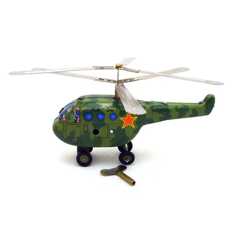 [Funny] Adult Collection Retro Wind up toy Metal Tin Military helicopter airplane Clockwork toy figures model vintage toy gift