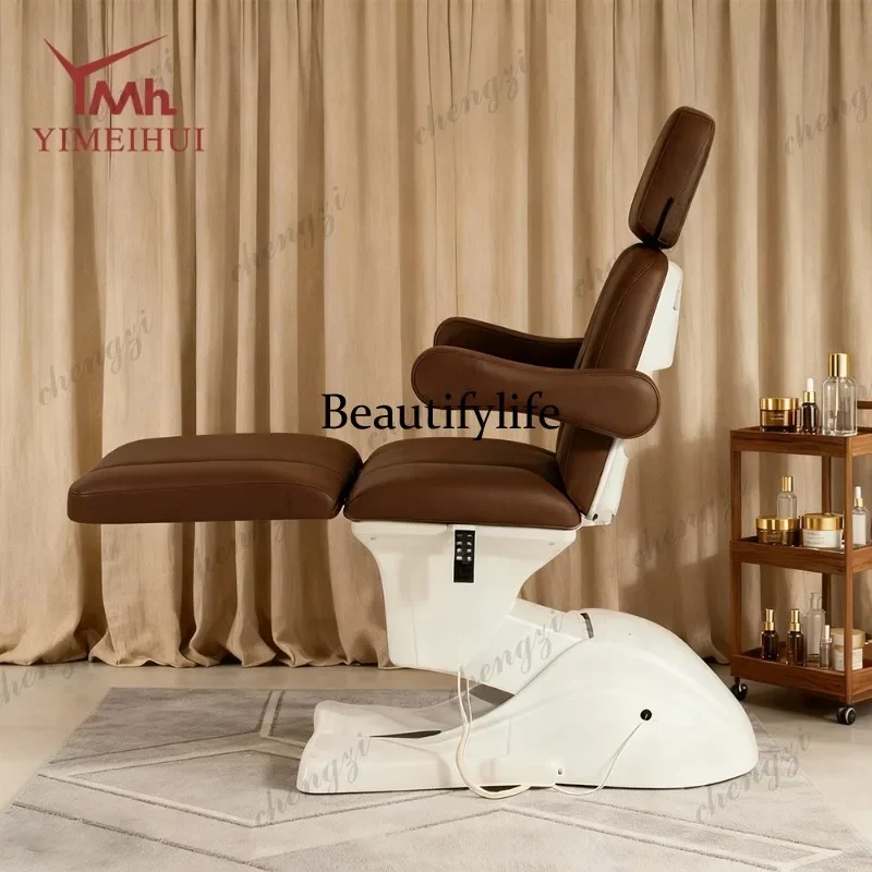M138 TTT Modern 3 Motor Adjustable Massage Table Brown Leather Electric Lash Tech Bed Aesthetic Clinic Bed