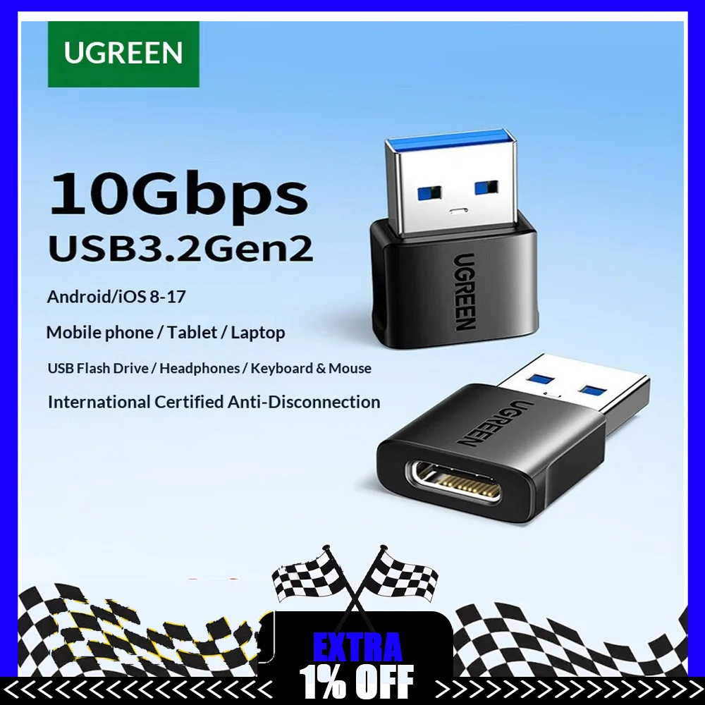 UGREEN US701 55618 USB 3.2 Gen 2 Type C Female to USB A Male Adapter 10Gbps OTG Converter for Laptop Tablet Phone