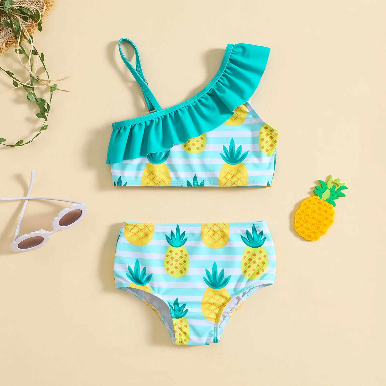 2025 Two-Piece Swimsuit Print Children New Baby Backless Ruffle Swimwear Sleeveless Beach Summer Outdoor Swimming Clothing Suits