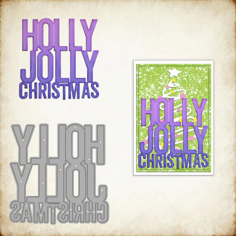 Die Cutting Mold HOLLY JOLLY CHRISTMAS Shaped Carbon Steel Paper Craft Metal Embossing Die Cut Mold