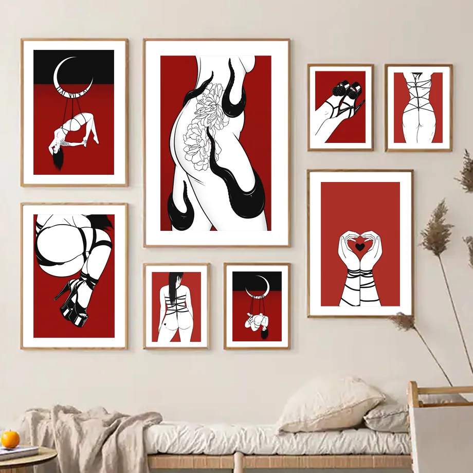 Goth Satanic Devil Tentacle Nude Erotic BDSM Wall Art Canvas Painting Nordic Poster and Print Wall Picture for Living Room Decor