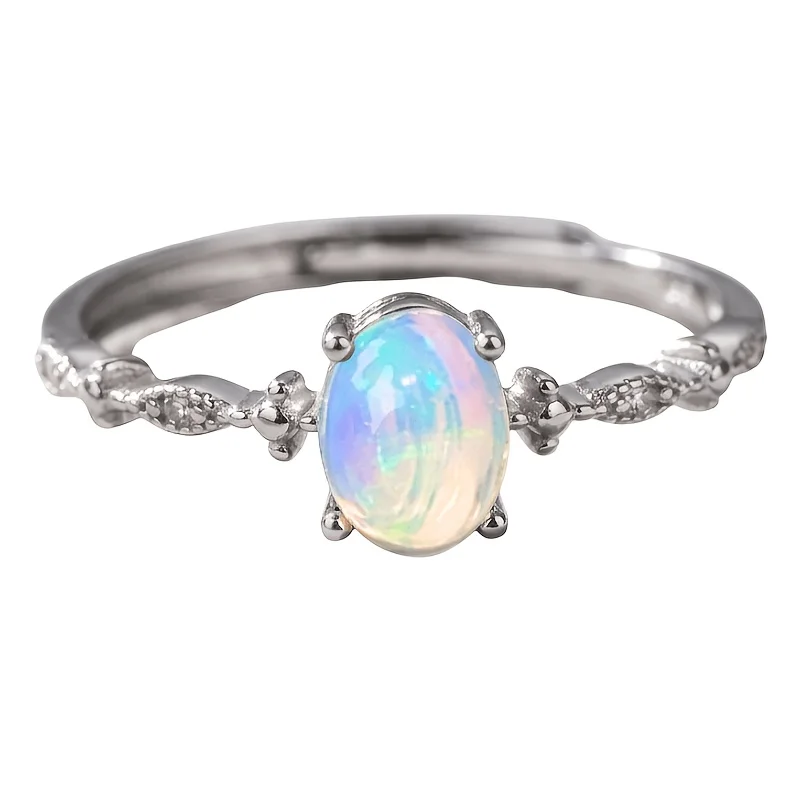 1pce 57mm Natural Opal S925 Sterling SilverRing | Play-Of-Color | Rustic | Black Friday, Halloween, And Christmas Gifts 123