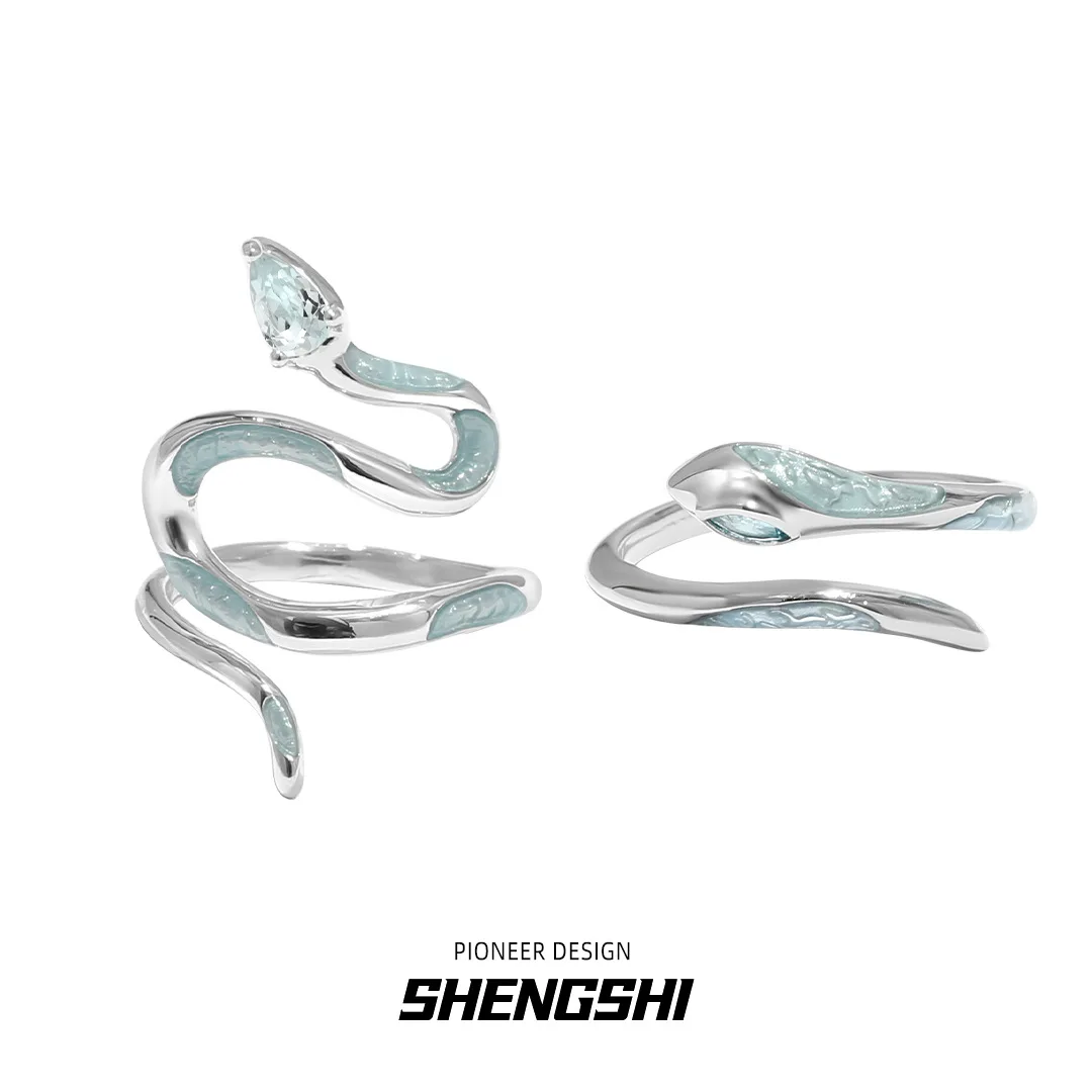 

Original Ice Blue Snake House Ring Female Design Sense Small Personality Versatile Open Mouth High End Cold Wind Ring Jewelry