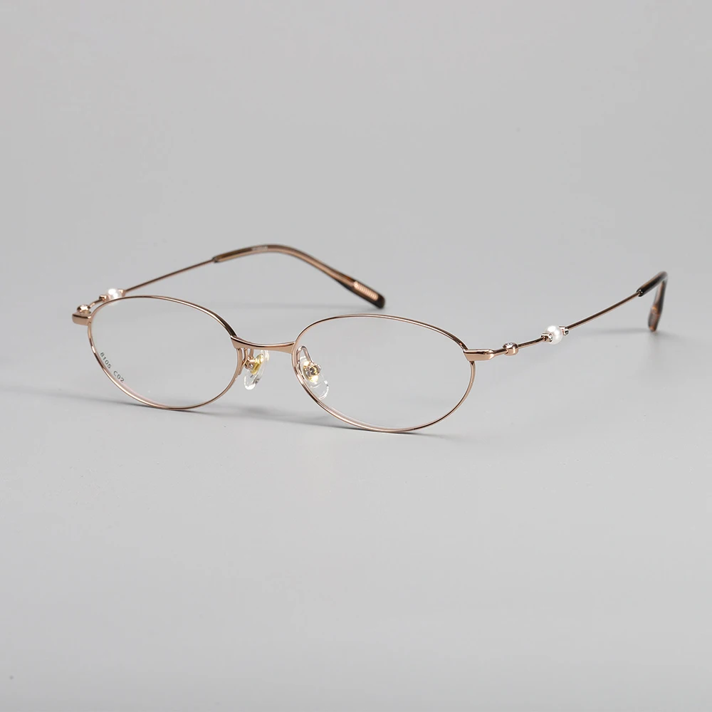 Women Rose Gold Oval Eyeglasses Frame Thin Light Metal Prescription Spectacle Frame Myopia Anti‑Blue Light Office Daily Eyewear