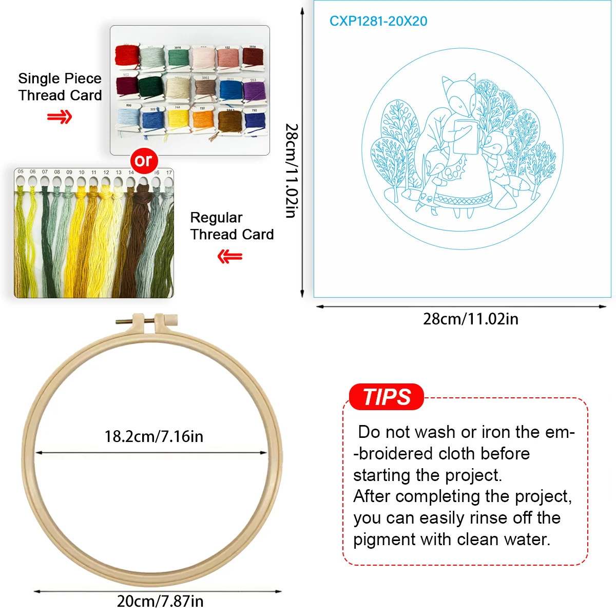 1 Stück 20X20CM/15X15CM 7,87/6,3 Zoll Fuchs-Stickerei-Starter-Kit DIY-Kit DIY-Stickerei-Set für Anfänger Nähkunst – Detail 5