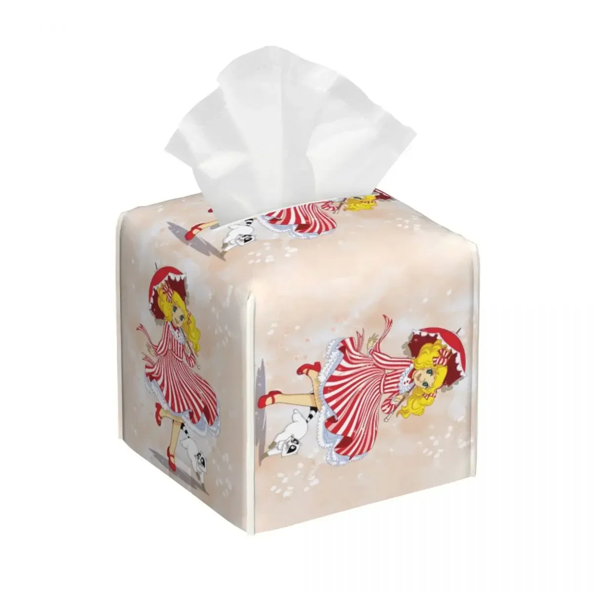 Custom Candy Candy Tissue Box Cover Square PU Leather Japan Anime Manga Facial Tissues Holder for Car