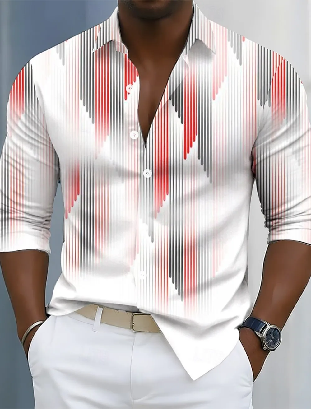 Men's geometric striped multi-color shirt button up shirt casual shirt long sleeved fashionable casual vacation formal daily wea