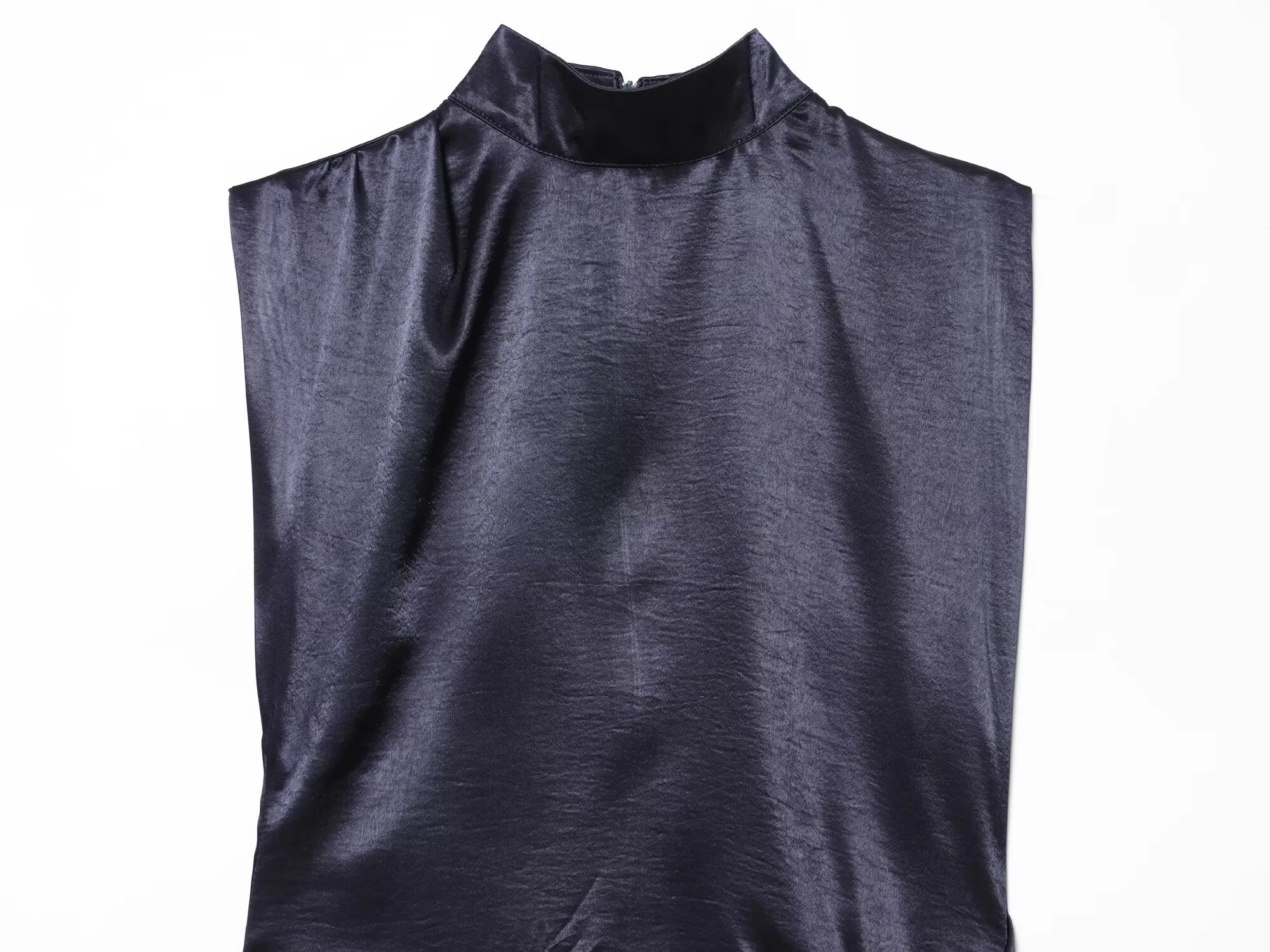 DEEABAE hiver femmes sexy col montant sans manches soie satin texture patchwork dentelle mini robe