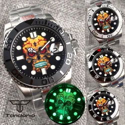 Black Skeleton Dial 24 Jewels NH35A 40mm Automatic Men's Watch Green Luminous Rotating Bezel Sapphire Glass Screw Crown Bracelet