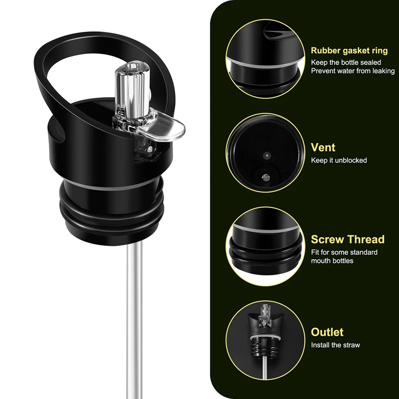 A01V-Kettle Tapa de paja Boca estándar para hervidor hidráulico plano Tapa de paja con pajita y cepillo Compatible con la mayoría de los deportes Water Bott