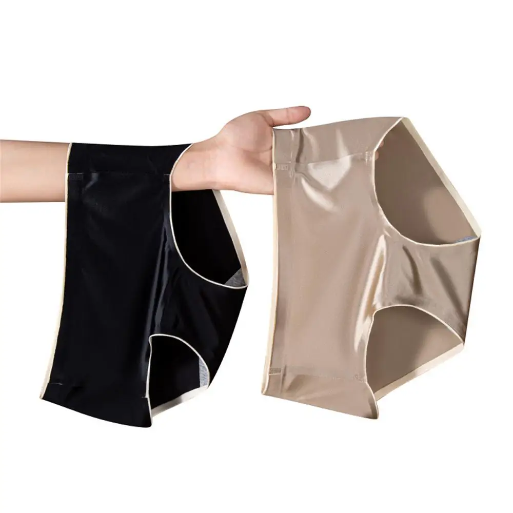 

Light Silk Satin Panties Women's Comfortable Ice Silk Graphene Pure Cotton Crotch Nake Sense Traceless Mids-waist One-piece