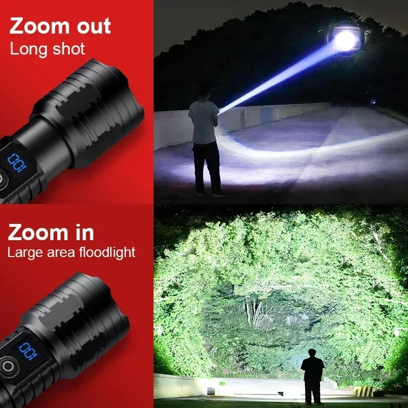 99000LM high-power flashlight 5000M strong light LED flashlight rechargeable tactical light works for 26 hours lighting lantern
