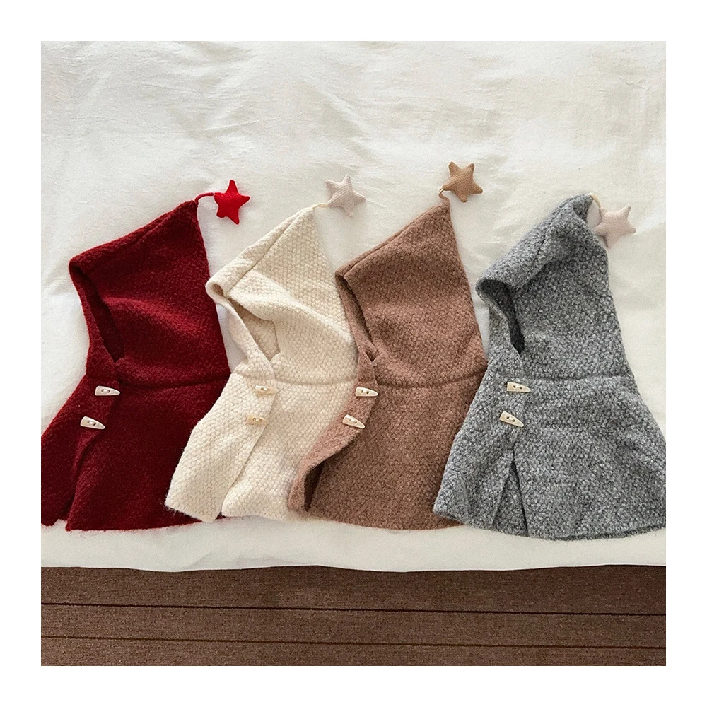 MILANCEL New Winter Kids Cloak 2-6T Solid Color Baby Girls Thicken Cape Fashion Loose Star Children Warm Hooded Jacket