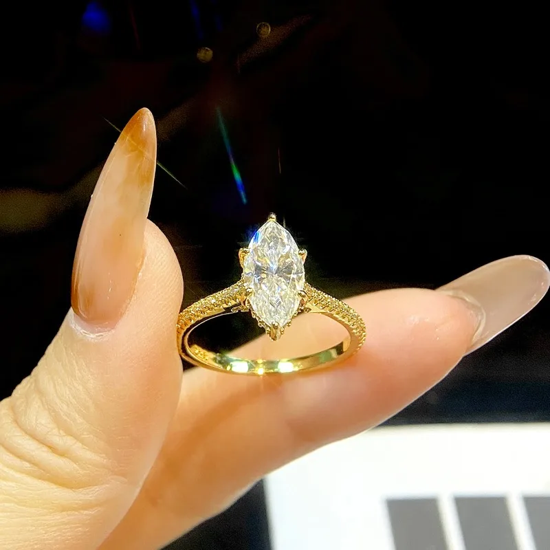 KNB – bague Marquise de luxe en diamant Moissanite véritable 2CT pour femmes, en argent Sterling 925, pour fête d'anniversaire, bijoux fins de haute qualité