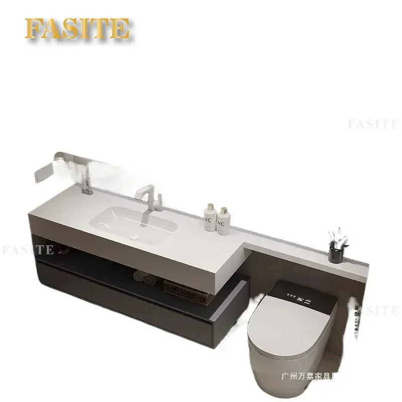 Modern Simple Rock Slab Ceramic Seamless Integrated Bathroom Cabinet Toilet Washbasin Extension Unit Space Saving Storage