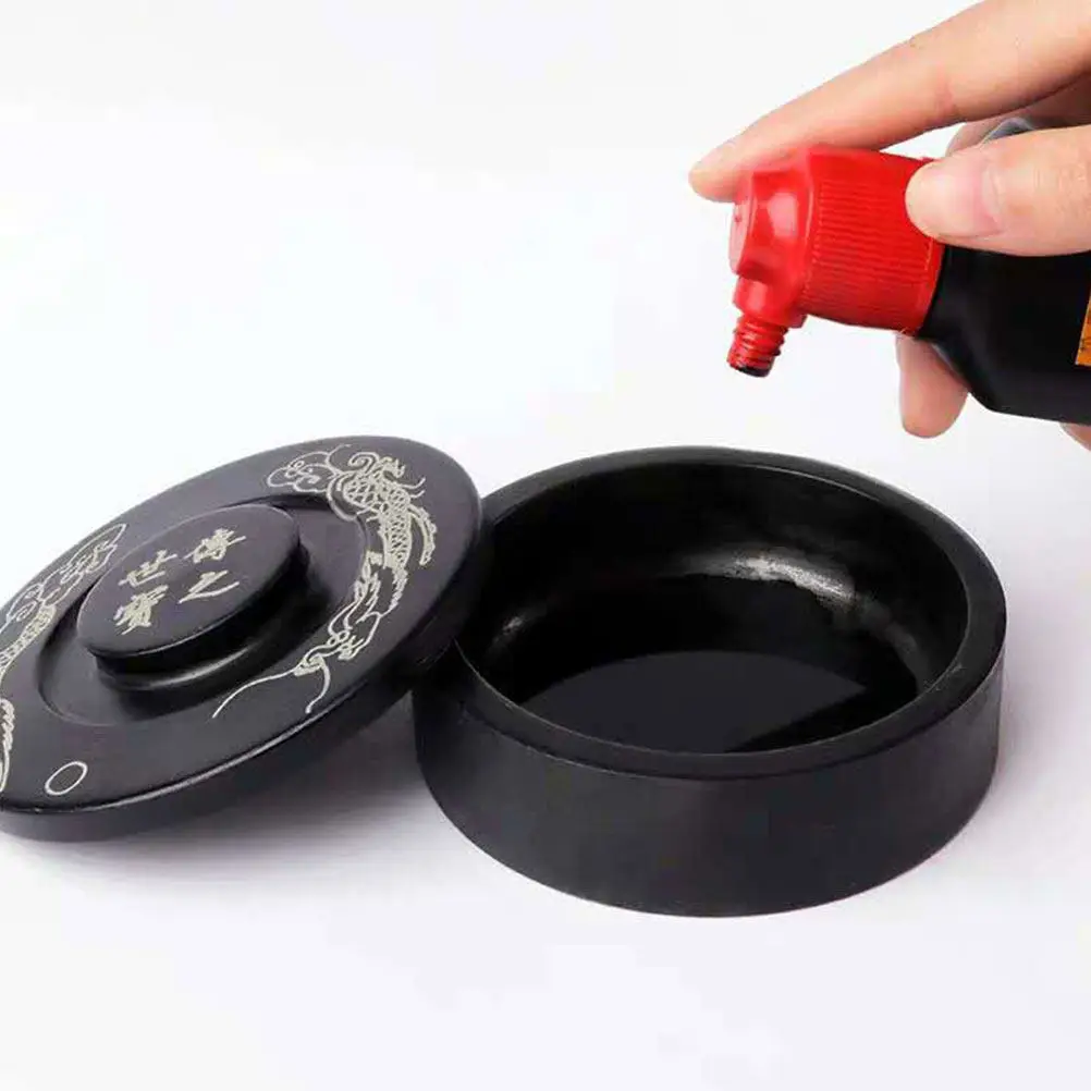 1Pcs Rosette Inkslab with Cover Traditional Chinese Inkstone for Calligraphy Painting Ink Container Desk Decor Gift Idea
