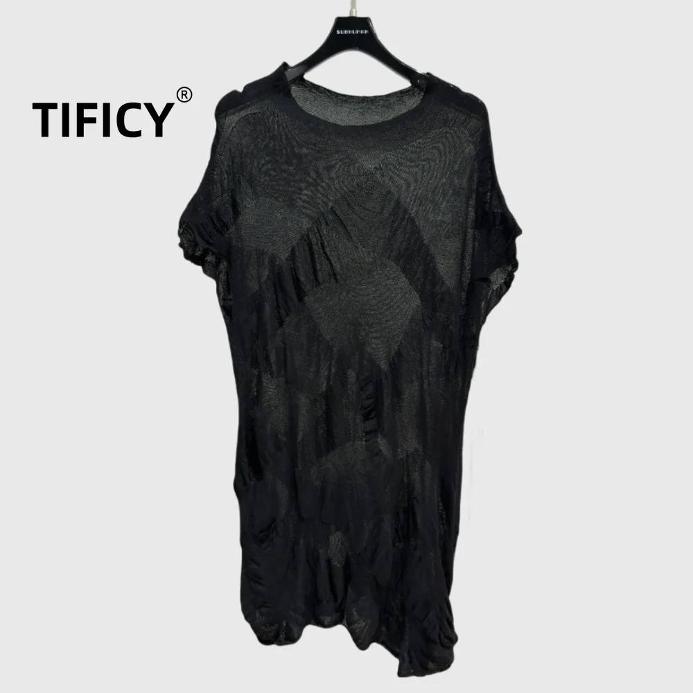 High Street Tees Women's New Pullover Knitted Tshirt Lazy Style Casual Slightly Transparent Short Sleeved T-shirt Top