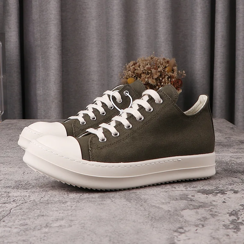 Men Casual Shoes Women Canvas Flats Low Lace Up Army Green Skateboard Sneakers Brand Vintage Ricks Luxury Designers Owen Boots