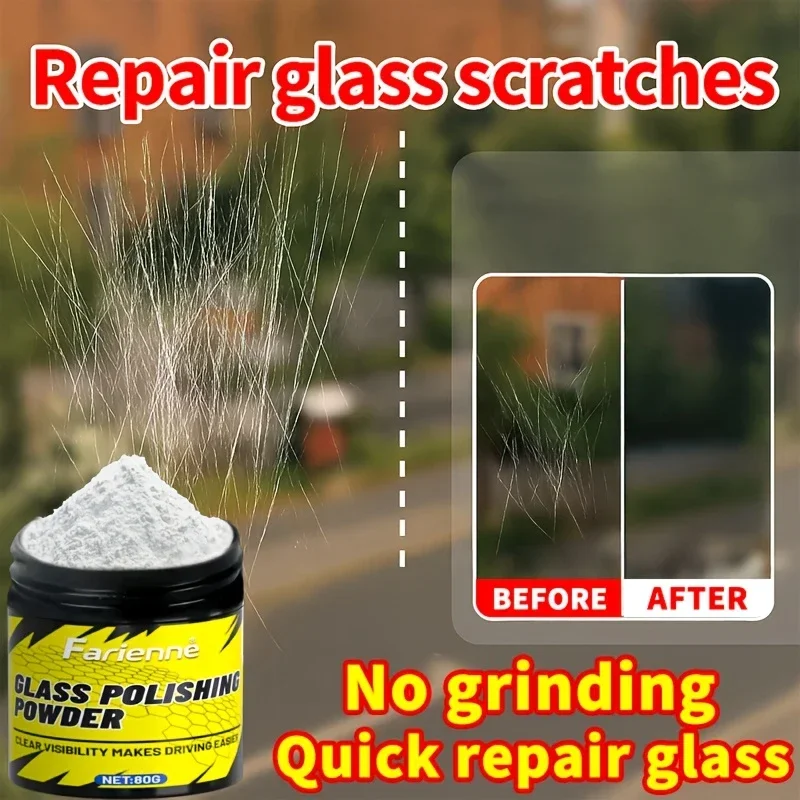 Glass scratch removal polishing powder, suitable for windows, car windshields, etc., restoring clarity and removing minor scratc