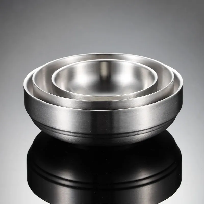 Flat 304 Stainless Steel Bowls Round Fruit Rice Soup Dining Dishes Sauce Bowl Tableware Korean Serving Food Container