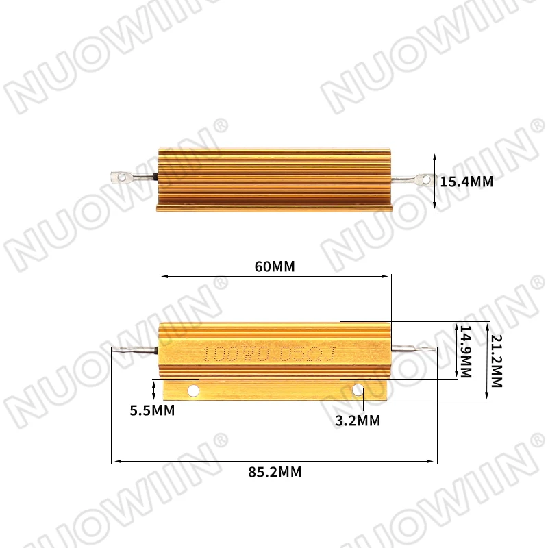 50W 100W Aluminum Power Metal Shell Case Wirewound Resistor 0.01R ~ 100K 1 4 6 8 10 20 200 500 1K 10K ohm resistance RX24