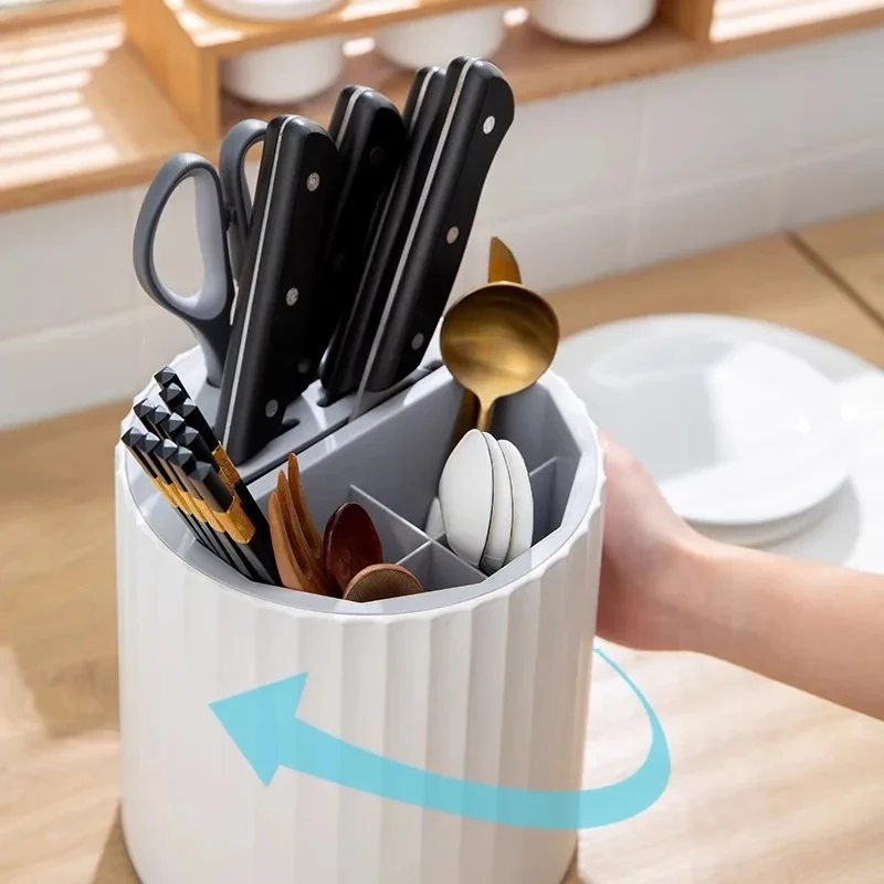 Kitchen Rotating Knife Frame Storage Rack Multi Functional Household Chopsticks Knives and Tableware Placement Rack