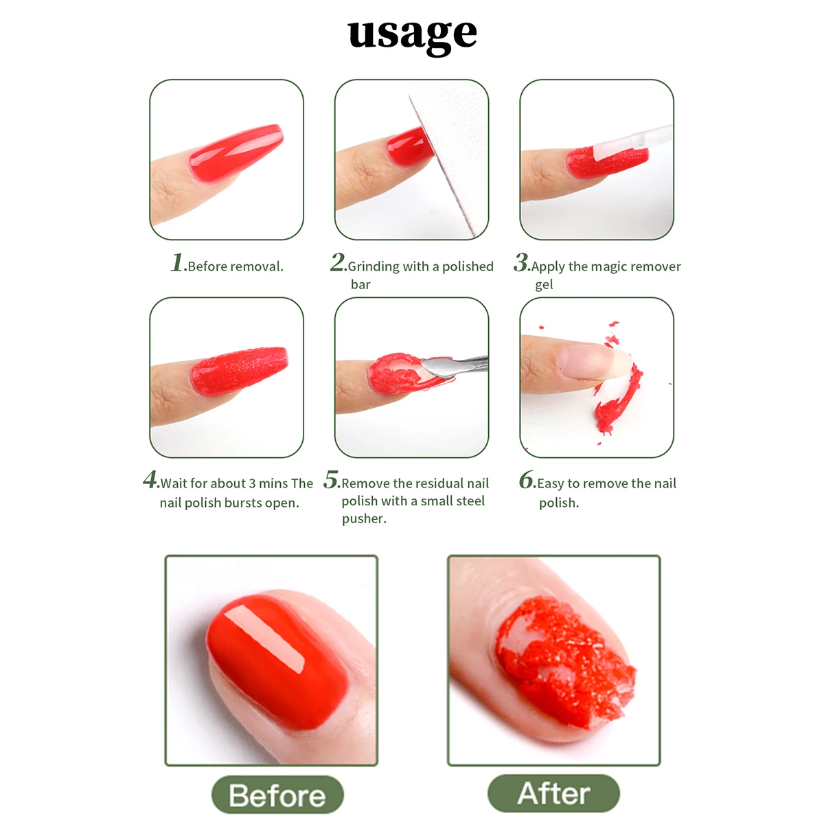 Kits de 2 uds., removedor mágico de 15ml con herramienta de extracción rápida y elimina fácilmente esmalte de uñas semipermanente UV/LED y Gel de uñas de poliéster