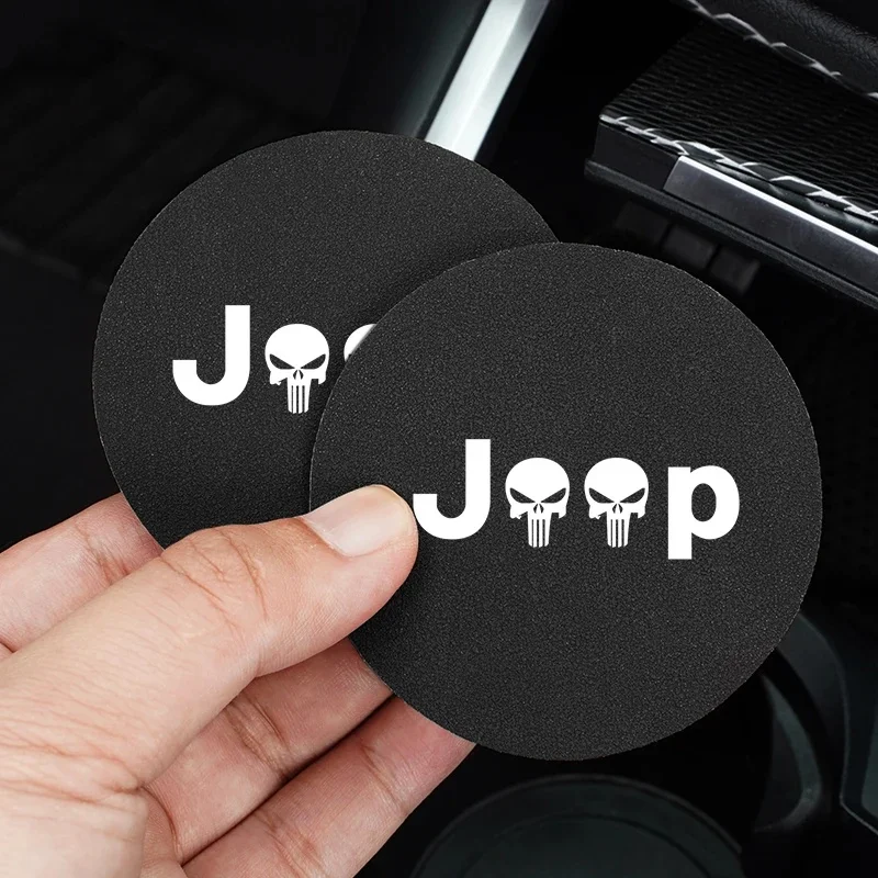 Lot de 2 sous-verres antidérapants en cuir suédé pour Jeep, tapis pour gobelets d'eau, pour Wrangler Grand Cherokee Compass Renegade, accessoires automobiles