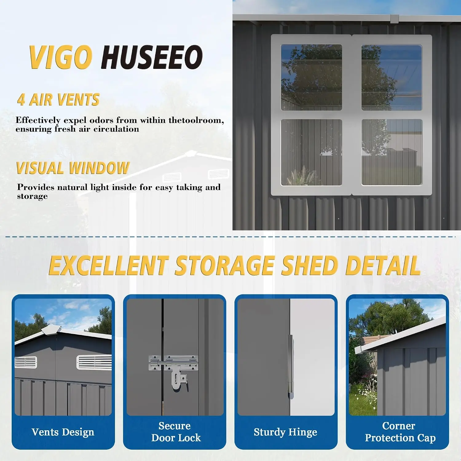 10x14x6.7FT Outdoor Storage Shed, Galvanized Steel Garden Shed with Lockable Door & Window, Waterproof Metal Tool, Customized