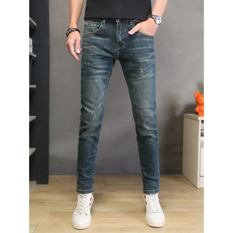 

2026 Autumn Blue Jeans Men Vintage Stretch Slim Fit Skinny Leg Casual Trendy Versatile Long Pants