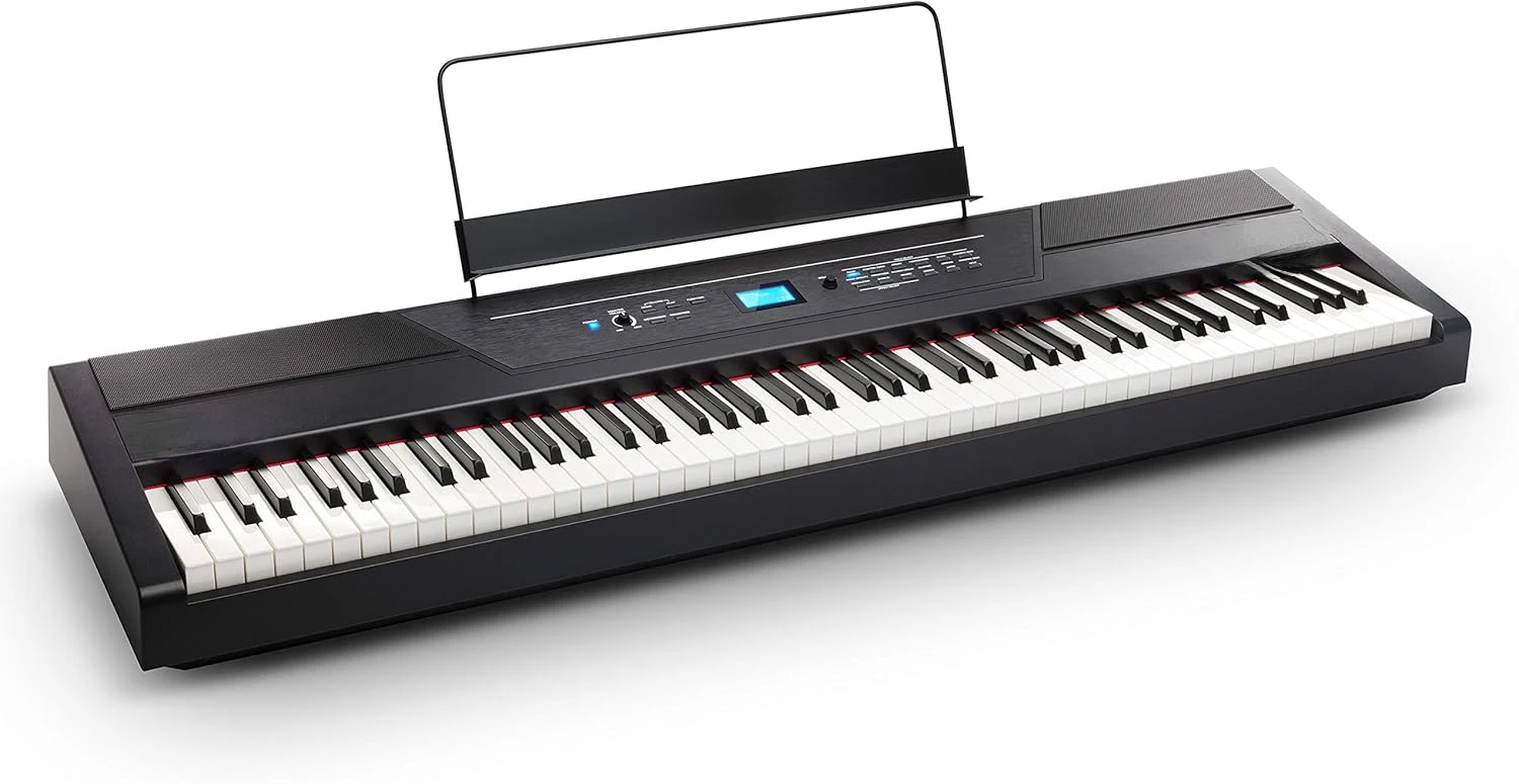 88 Key Digital Piano Keyboard with Hammer Action Weighted Keys & RockJam KB100 Adjustable Padded Keyboard Bench