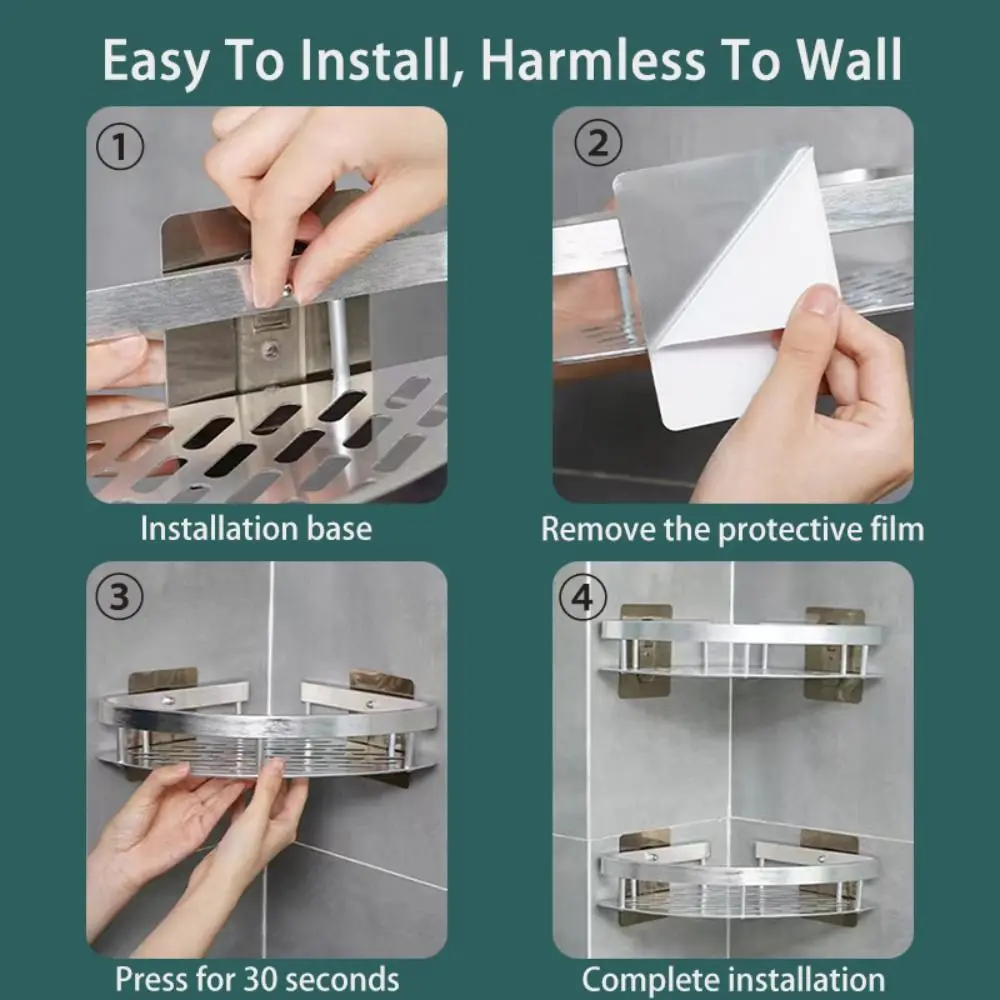 Bathroom Shelves Corner Shower Shelf Aluminum Wall Mount Shampoo Storage Rack Holders No Drill Kitchen Bathroom Accessories image 5