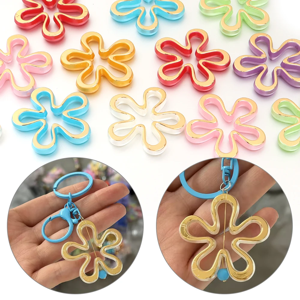 10 Stück/Set, goldfarbene, hohle Blumen-Acrylperlen, lose Perlen zum Verzieren, für die Herstellung von Schmuck, Schlüsselanhängern und Ohrringen. – Detail 2