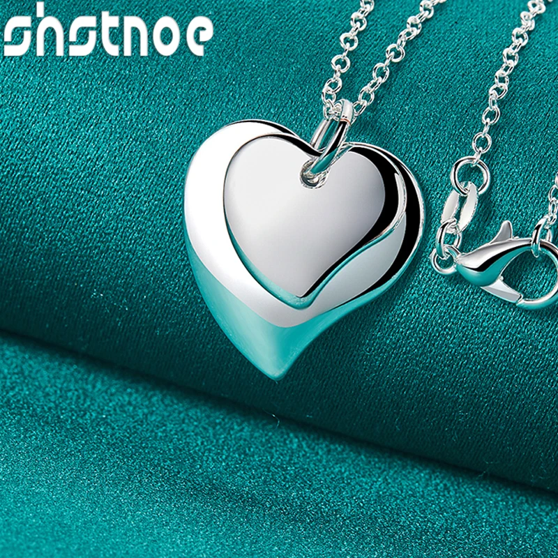 

SHSTONE 925 Sterling Silver Double Heart Pendant Necklace For Women 40-75cm Chain Birthday Party Anniversaries Fashion Jewelry